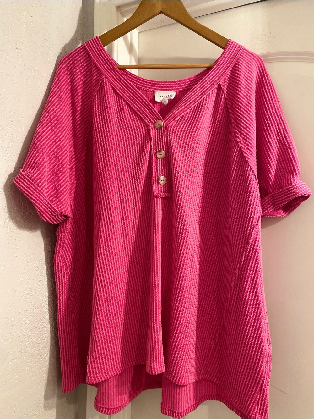 Andrée by Unit Pink Textured Button Top Plus Size 3X